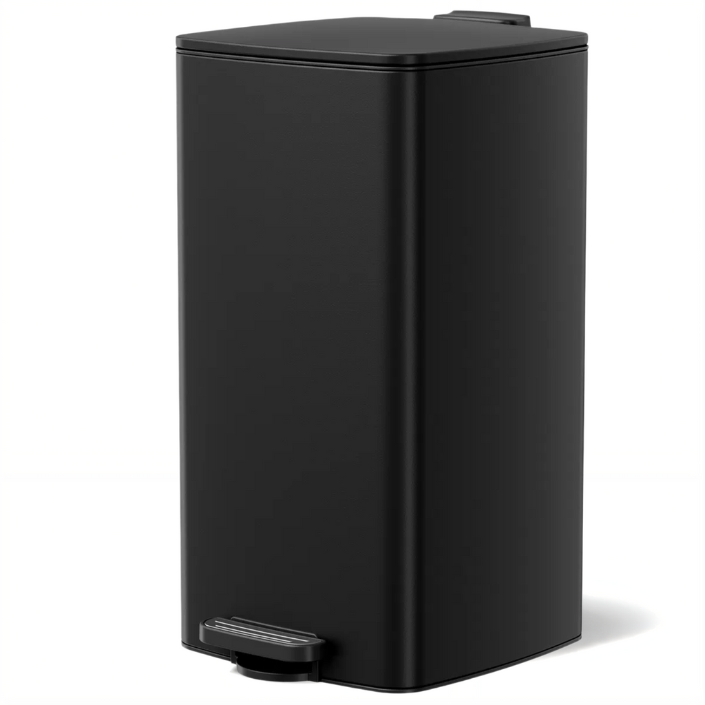 TLSUNNY 8 Gal/30L Square Trash Can, Fingerprint-Proof Stainless Steel Step Garbage Bin, Soft-Close Lid & Removable Bucket for Kitchen, Office, Home