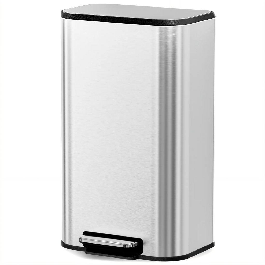 TLSUNNY 30/50L Square Step-On Trash Can, 8/13.2 Gal Fingerprint-Proof Stainless Steel Garbage Bin for Kitchen/Office