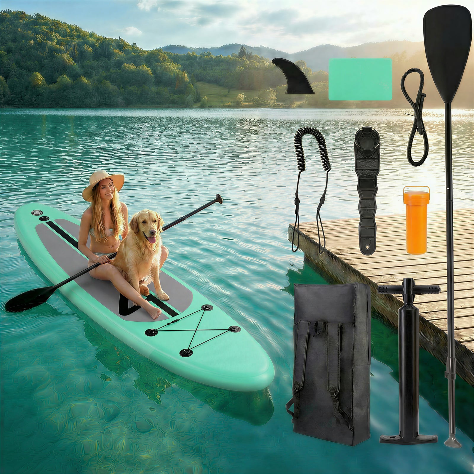 TLSUNNY Inflatable Stand Up Paddle Board, 10/11/12Ft Surfboard 6'' Thick SUP Paddle Board, with Carrying Bag, Hand Pump, Air Pump