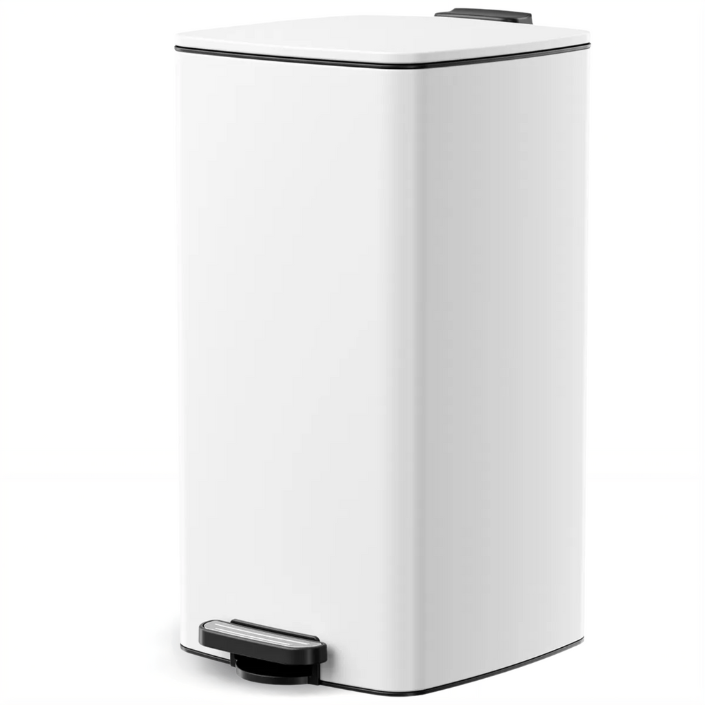 TLSUNNY 8 Gal/30L Square Trash Can, Fingerprint-Proof Stainless Steel Step Garbage Bin, Soft-Close Lid & Removable Bucket for Kitchen, Office, Home