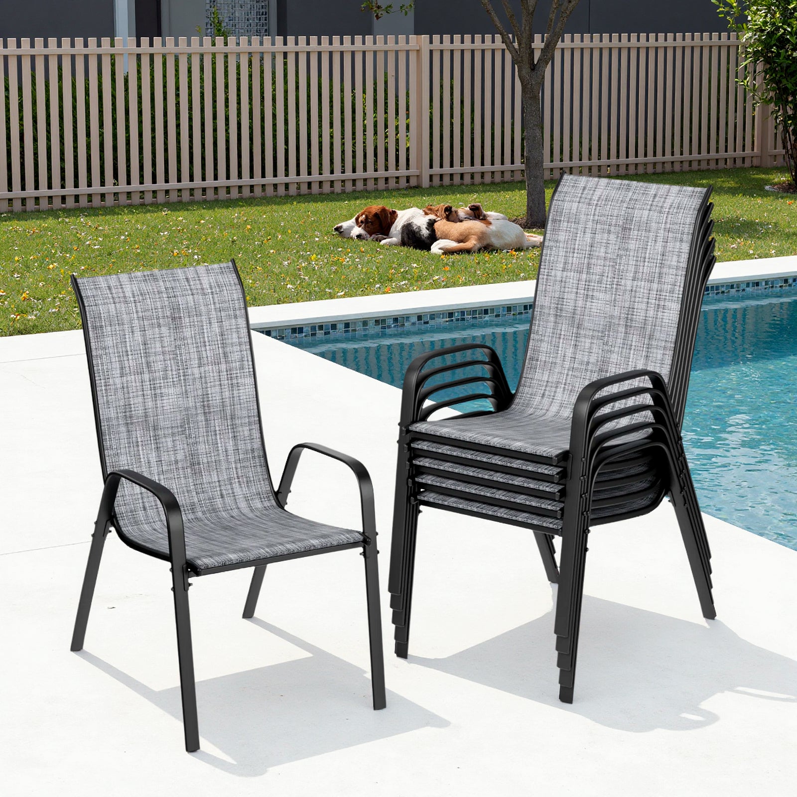 TLSUNNY Outdoor Patio Chairs Set of 4/6/8, Stackable & Heavy Duty for All-Weather Outdoor Dining Chairs, Backyard, Deck, Poolside, Restaurant Use