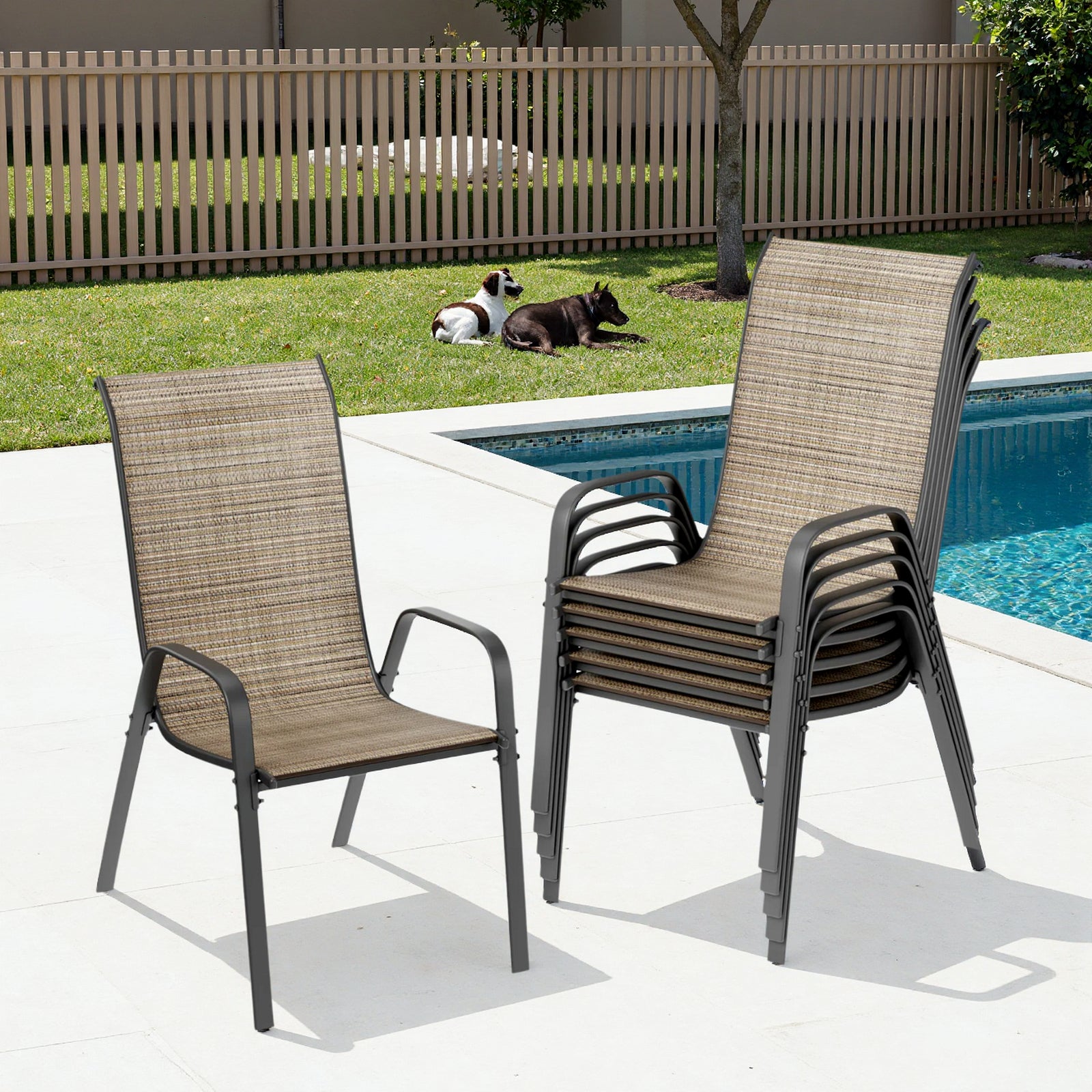 TLSUNNY Outdoor Patio Chairs Set of 4/6/8, Stackable & Heavy Duty for All-Weather Outdoor Dining Chairs, Backyard, Deck, Poolside, Restaurant Use