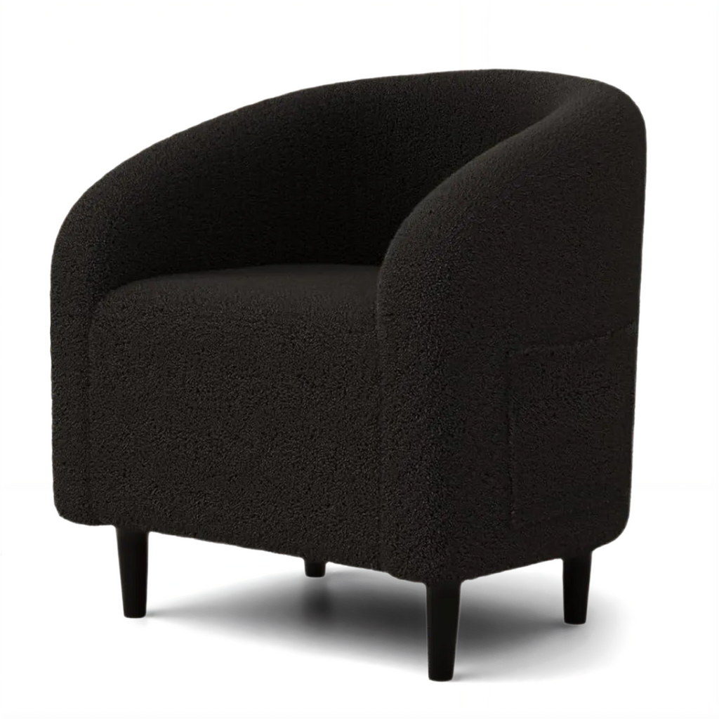 TLSUNNY Upholstered Club Chair Accent Barrel Chair, Teddy Fabric Upholstered Armchair with Side Pocket for Living Room/Bedroom