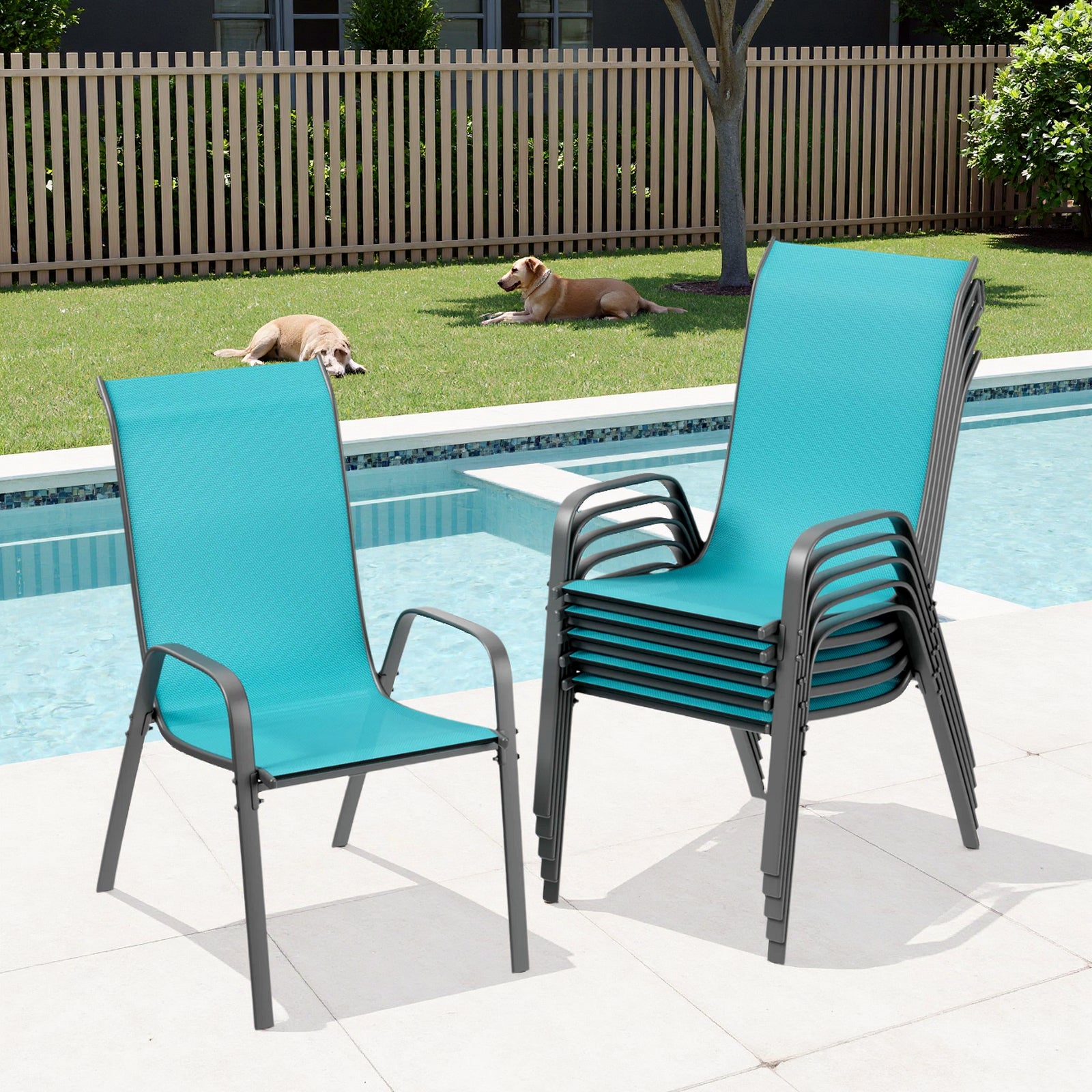 TLSUNNY Outdoor Patio Chairs Set of 4/6/8, Stackable & Heavy Duty for All-Weather Outdoor Dining Chairs, Backyard, Deck, Poolside, Restaurant Use