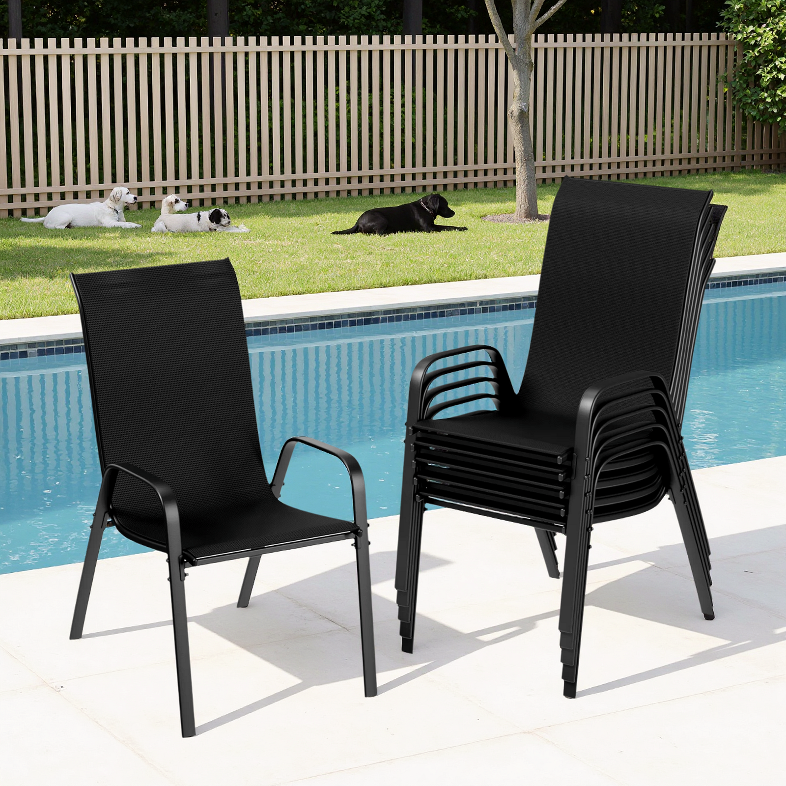 TLSUNNY Outdoor Patio Chairs Set of 4/6/8, Stackable & Heavy Duty for All-Weather Outdoor Dining Chairs, Backyard, Deck, Poolside, Restaurant Use