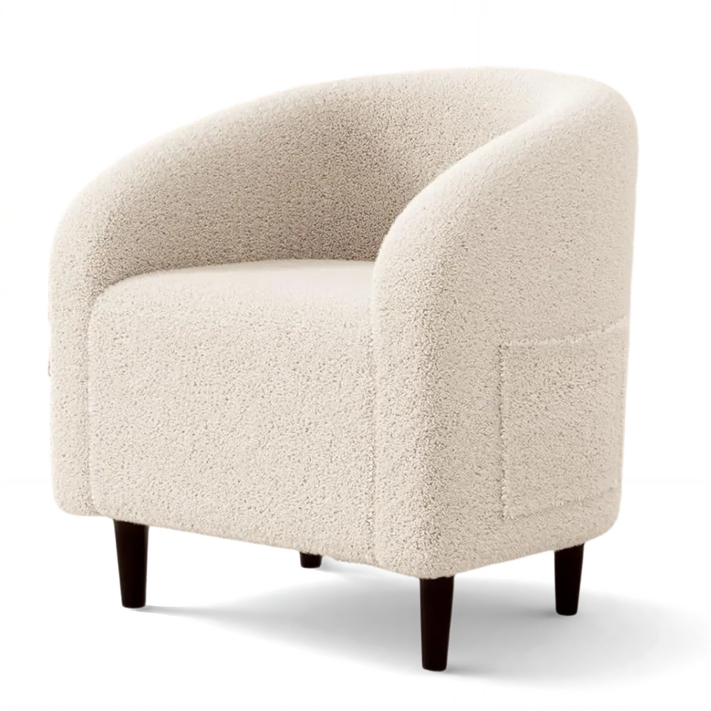 TLSUNNY Upholstered Club Chair Accent Barrel Chair, Teddy Fabric Upholstered Armchair with Side Pocket for Living Room/Bedroom
