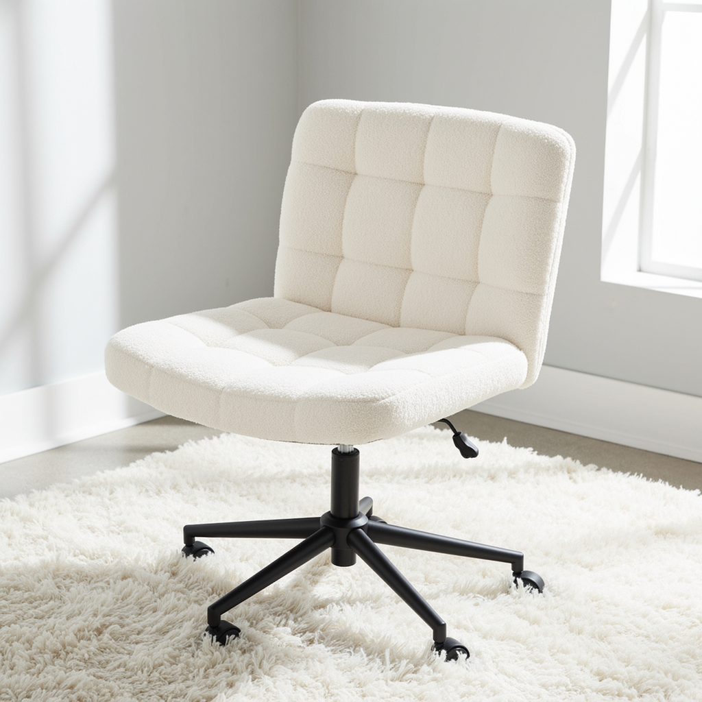 TLSUNNY 360° Swivel Height Adjustable Armless Chair, w/ Wheels and Comfy Wide Cushion, Criss Cross Office Chair, for Home/Bedroom