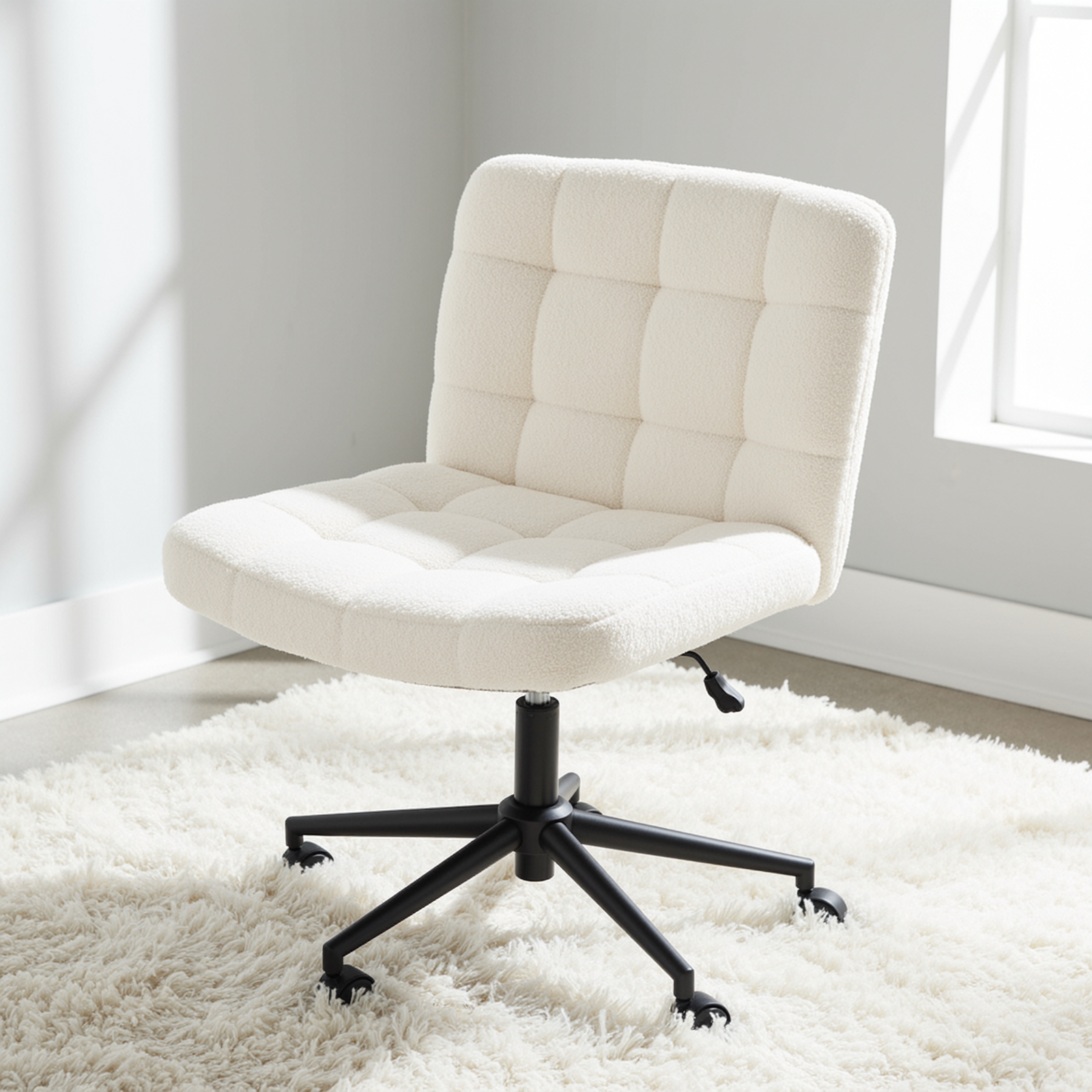 TLSUNNY 360° Swivel Height Adjustable Armless Chair, w/ Wheels and Comfy Wide Cushion, Criss Cross Office Chair, for Home/Bedroom