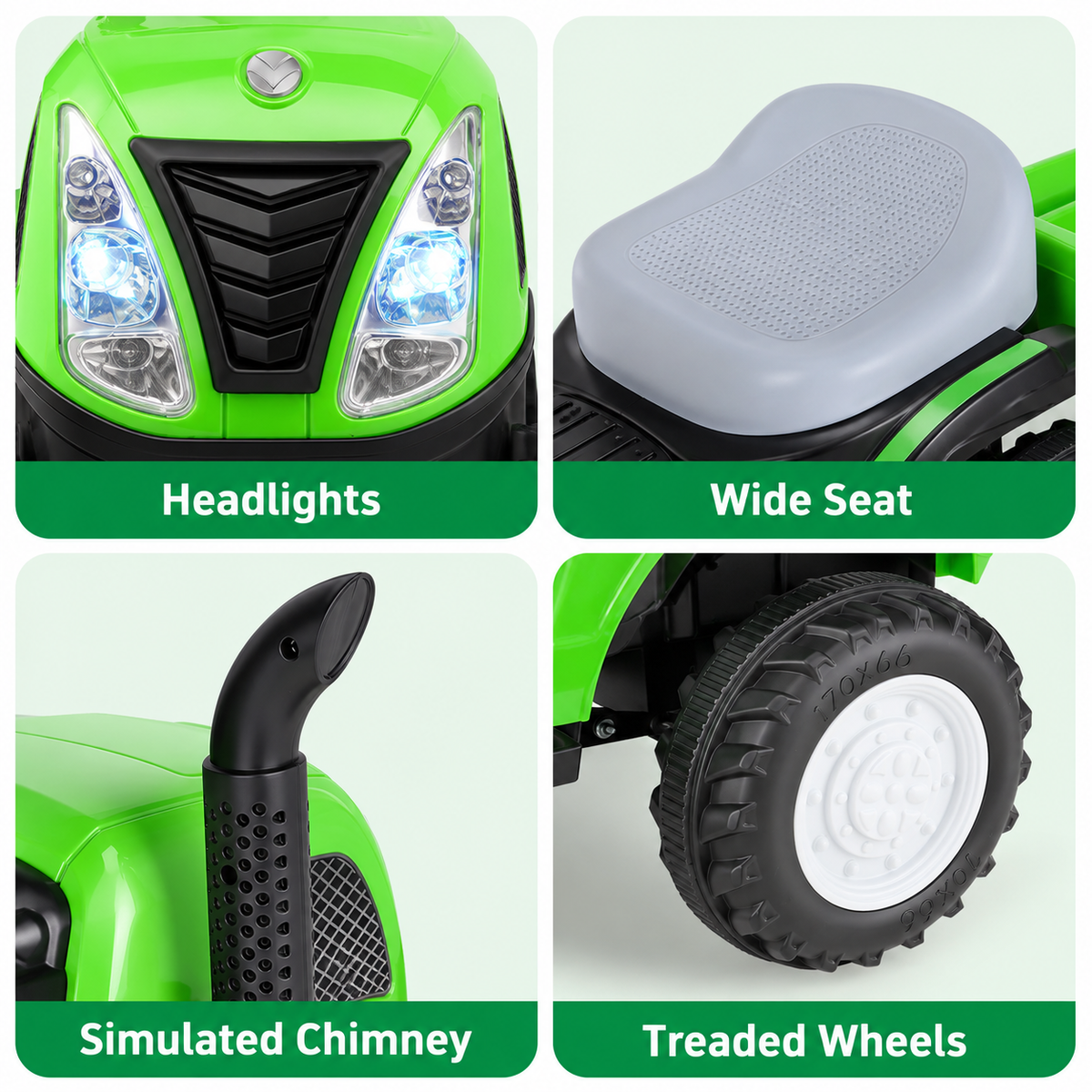 TLSUNNY 6V Kids Ride on Tractor, Battery Powered Vehicle with Detachable Trailer, Music, Headlights & Foot Pedal Control for Toddlers Boys & Girls