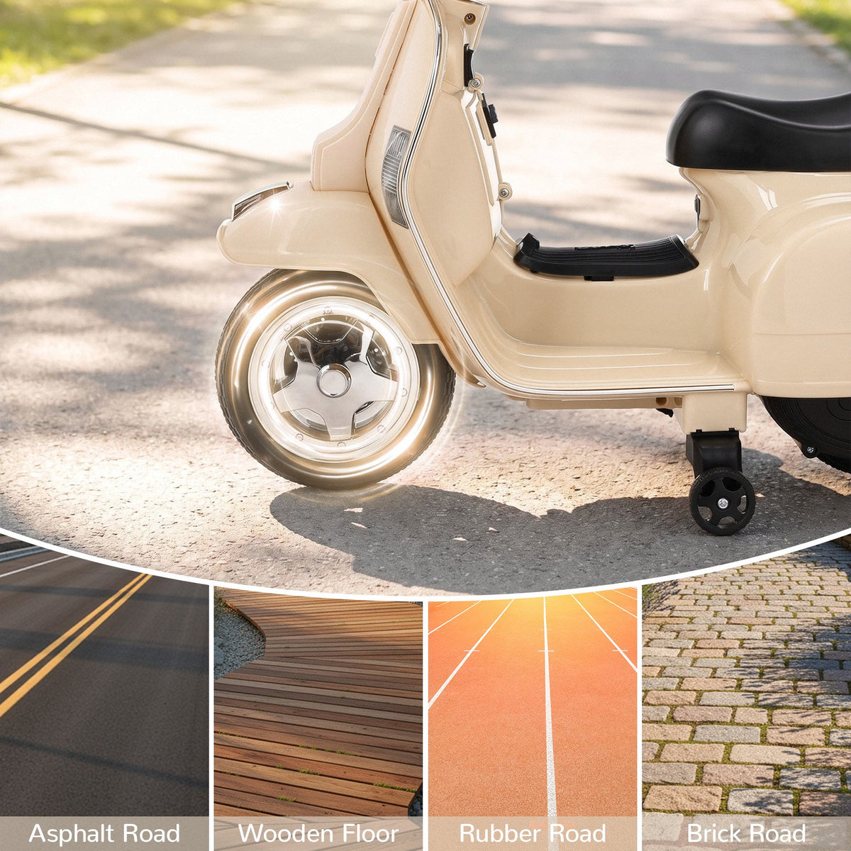TLSUNNY Kids Licensed Vespa PX150 Electric Motorcycle, 6V Ride On Scooter W/ Training Wheels, Stable 4-Wheel Structure, Ideal Moped for Ages 3+
