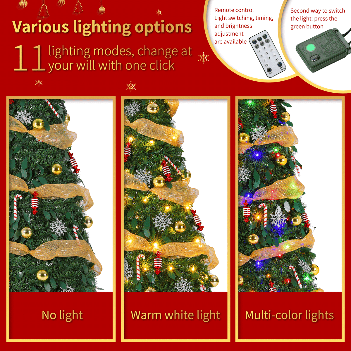 TLSUNNY 6/7FT Pop Up Christmas Tree, Pre-Lit Artificial Fir, 100 Multicolored Lights, Xmas Tree for Home, Office