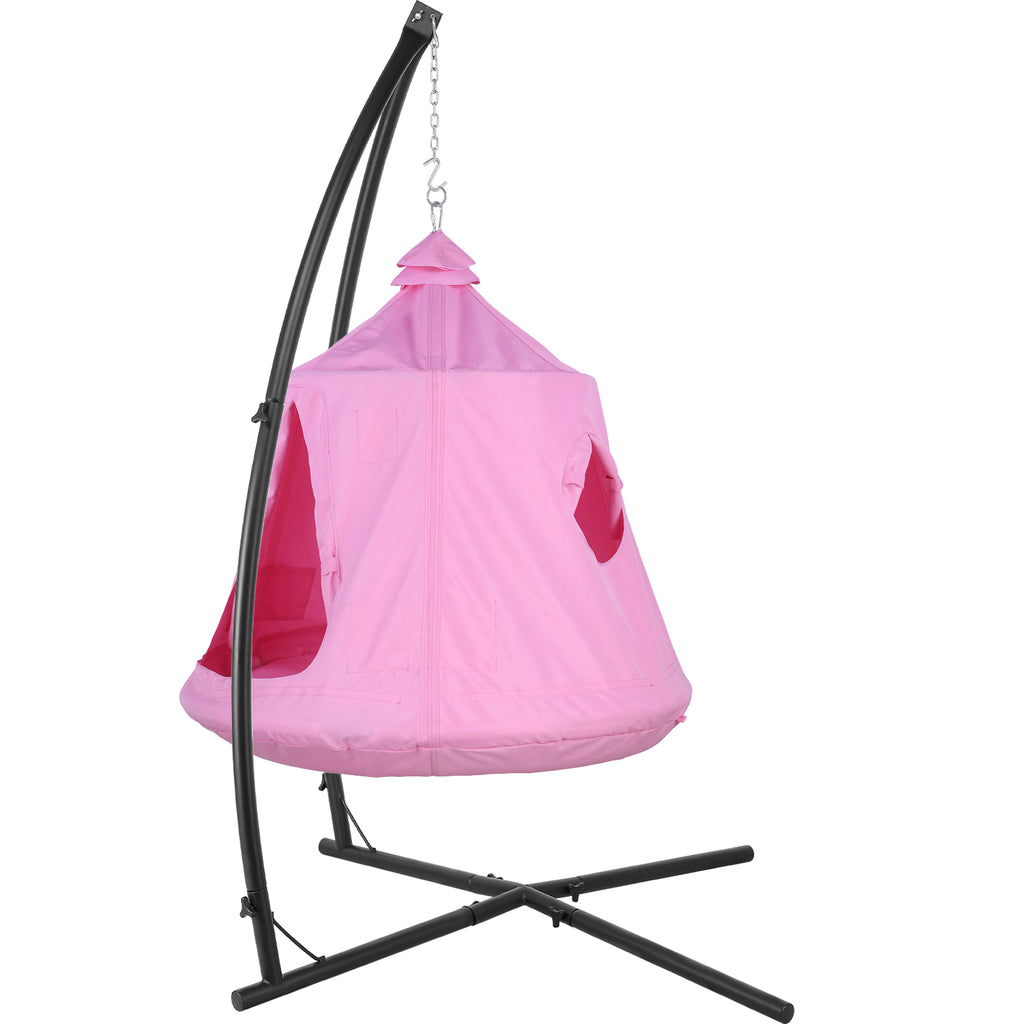 TLSUNNY Hanging Tree Tent Combo with Steel Stand & Adjustable Hammock Chair, for Balcony, Porch