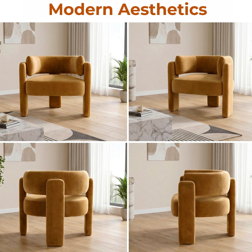 TLSUNNY Modern Velvet Accent Chair, Upholstered Barrel Chairs Comfy Side Arm Chairs with 3 Legs for Living Room/Office/Reading