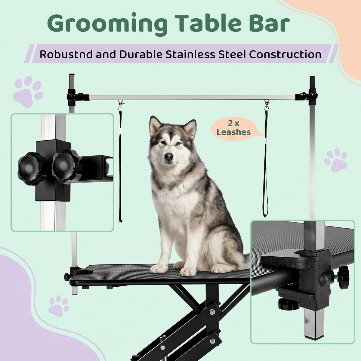 TLSUNNY 42.4'' Hydraulic Pet Dog Grooming Table for Dogs & Cats, 21"- 35" Height Adjustable Heavy Duty, Adjustable Overhead Arm & Noose, Non-Slip Top, 350 LBS