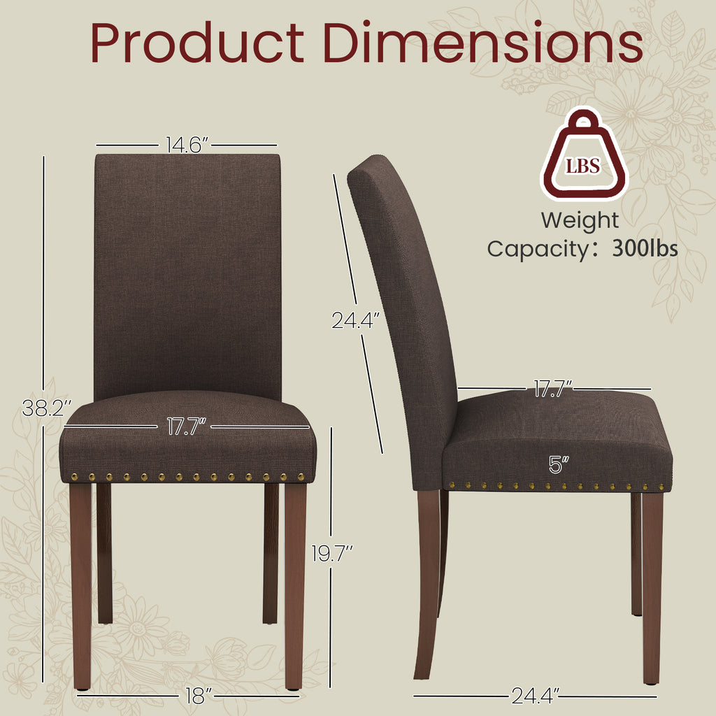 TLSUNNY Upholstered Dining Chairs Set of 2/4, Tufted Parsons Design with Nail Head Trim, Solid Wood Legs and Padded Seat, Comfortable Fabric for Dining Room, Kitchen