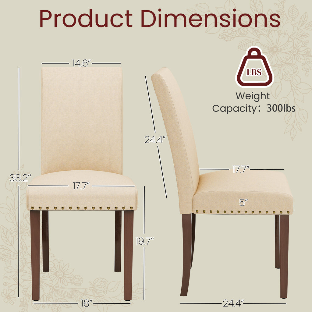 TLSUNNY Upholstered Dining Chairs Set of 2/4, Tufted Parsons Design with Nail Head Trim, Solid Wood Legs and Padded Seat, Comfortable Fabric for Dining Room, Kitchen