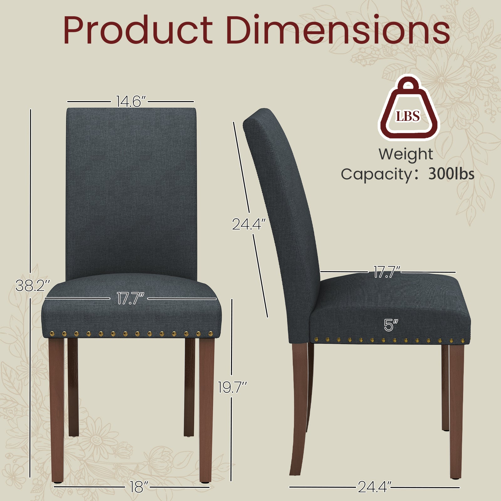 TLSUNNY Upholstered Dining Chairs Set of 2/4, Tufted Parsons Design with Nail Head Trim, Solid Wood Legs and Padded Seat, Comfortable Fabric for Dining Room, Kitchen