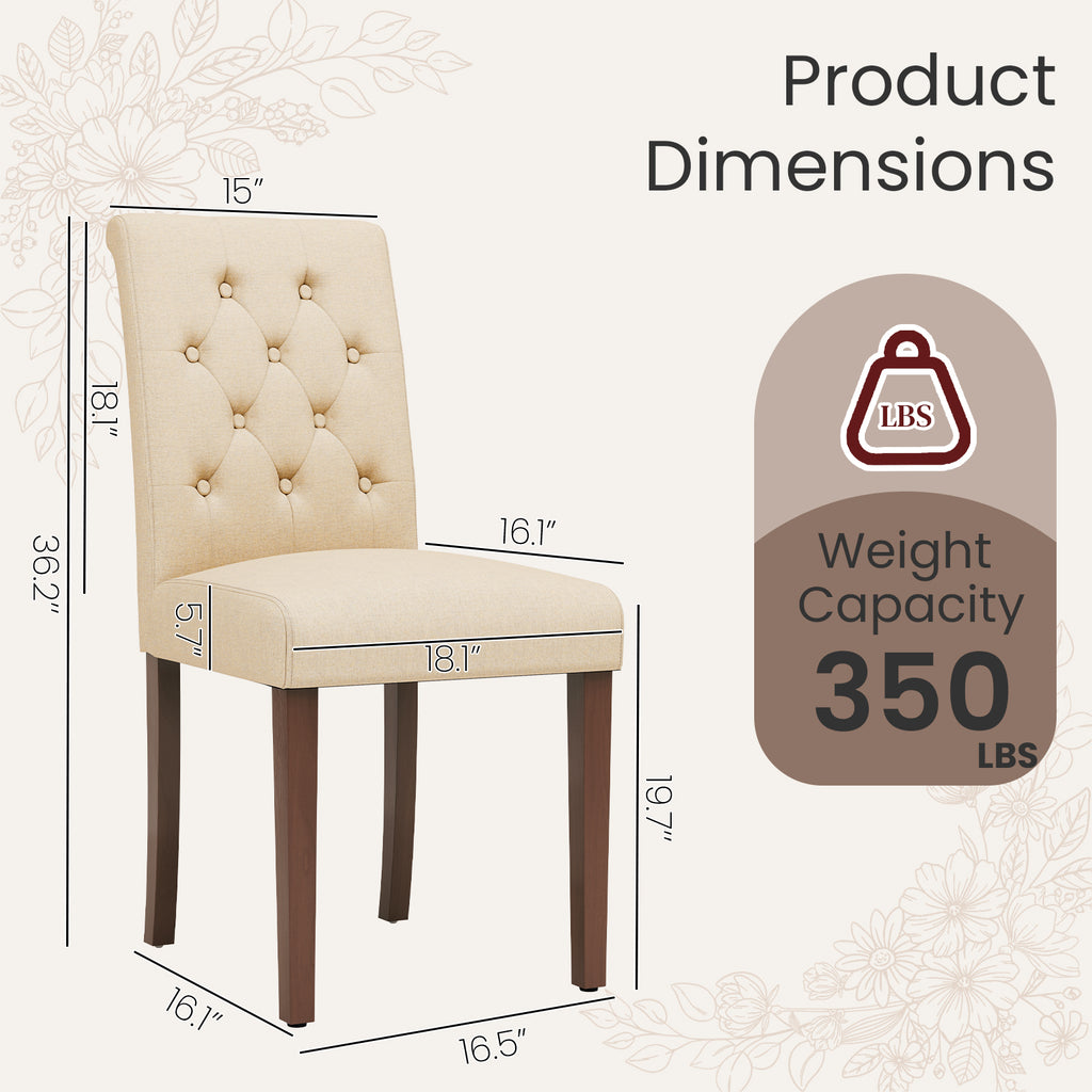TLSUNNY Upholstered Dining Chairs Set of 2/4, Tufted Parsons Fabric Side Chairs with Solid Wood Legs, for Dining Room, Kitchen