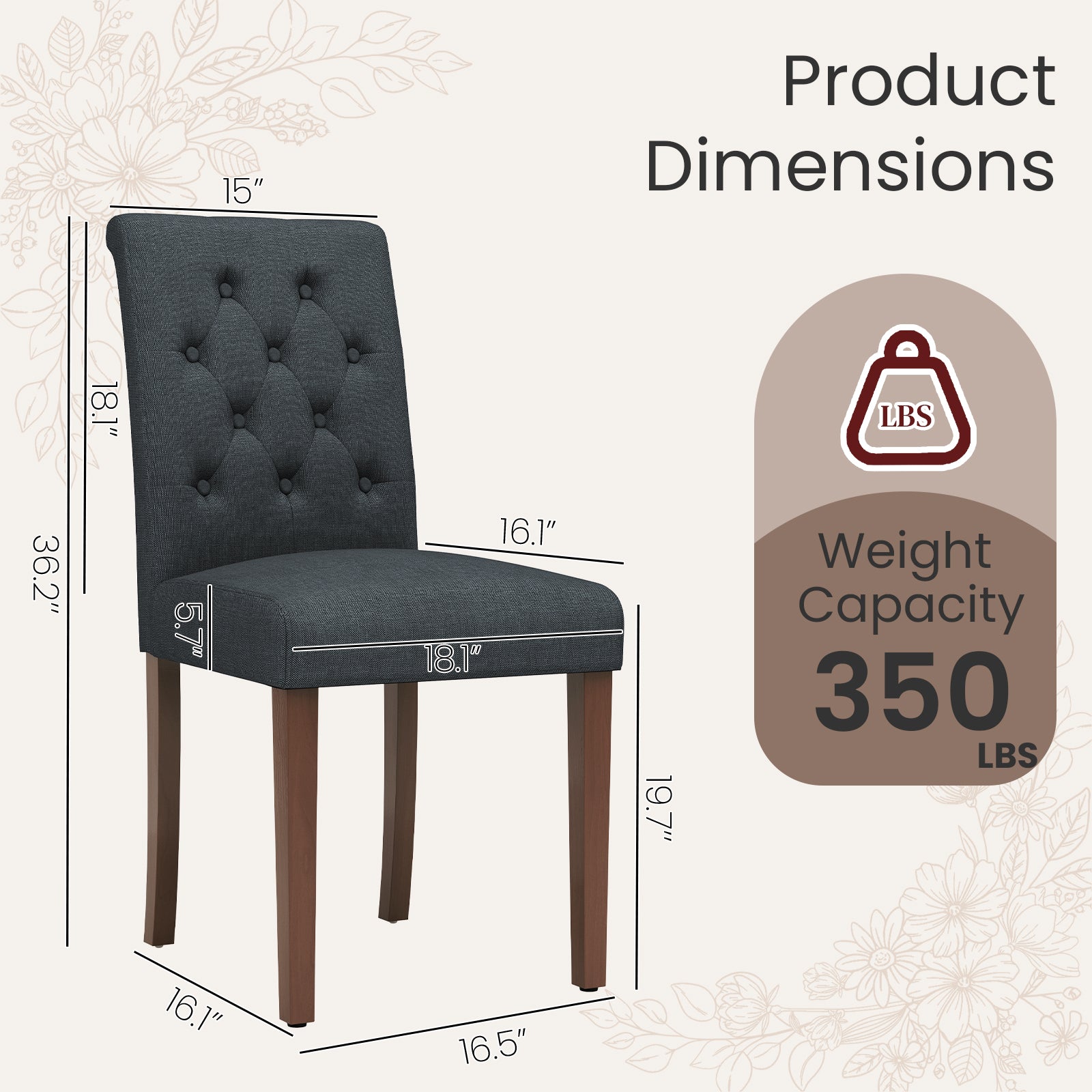 TLSUNNY Upholstered Dining Chairs Set of 2/4, Tufted Parsons Fabric Side Chairs with Solid Wood Legs, for Dining Room, Kitchen