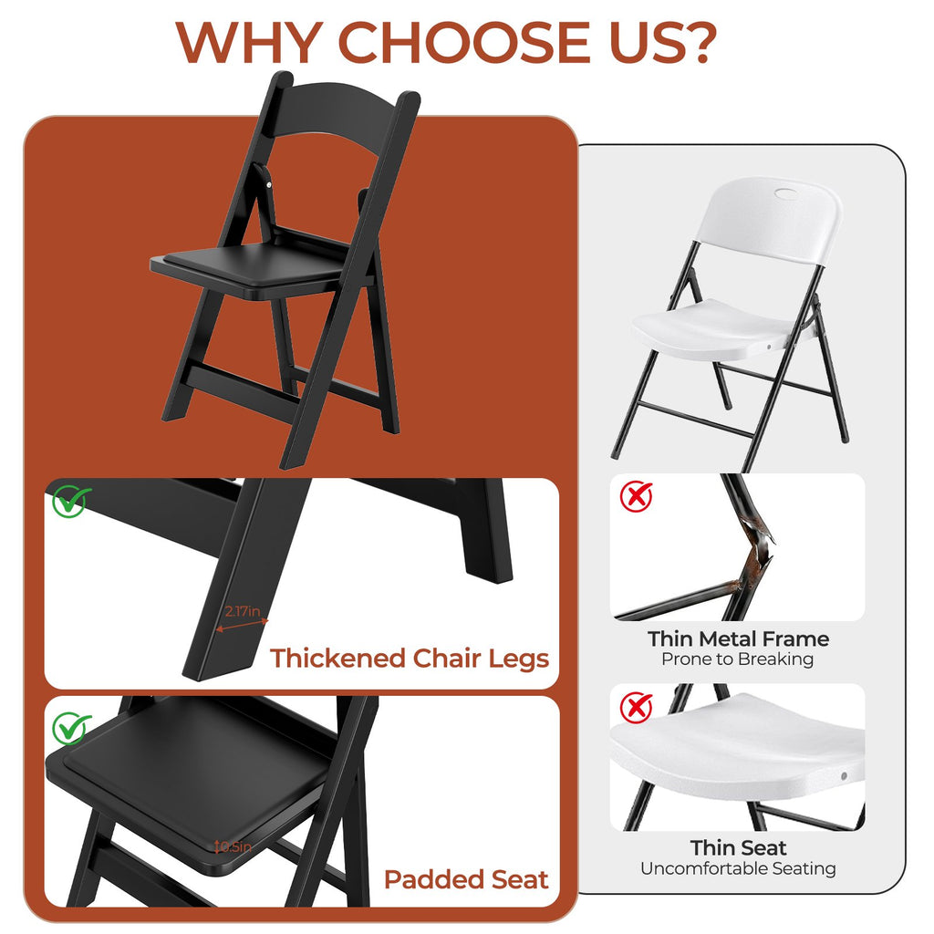 TLSUNNY 4 Pack Resin Folding Chairs with Padded Seats, Foldable Chair for Events Indoor/Outdoor, Parties, Weddings, Garden and Patio, 1000 lbs Capacity