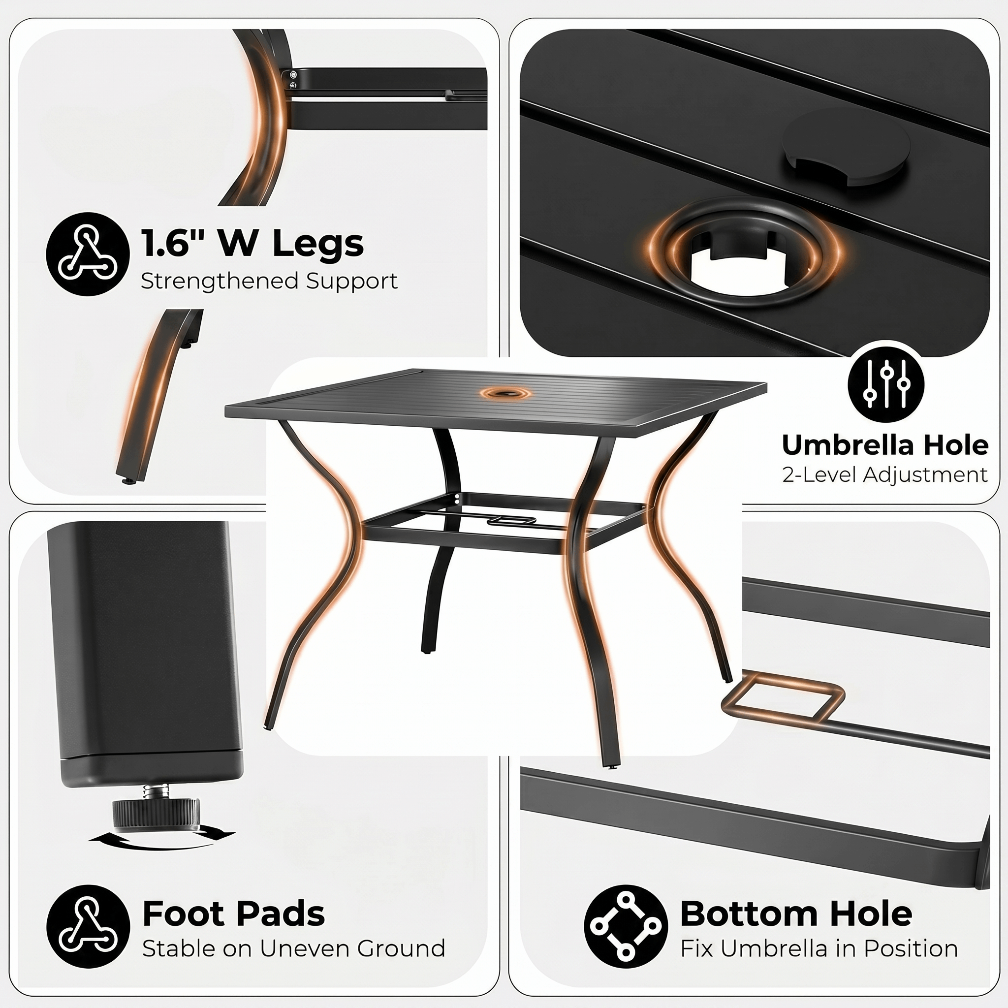 TLSUNNY 5-Piece Outdoor Patio Dining Set, W/ Metal Iron Square Table & Textilene Chairs for 4-Person