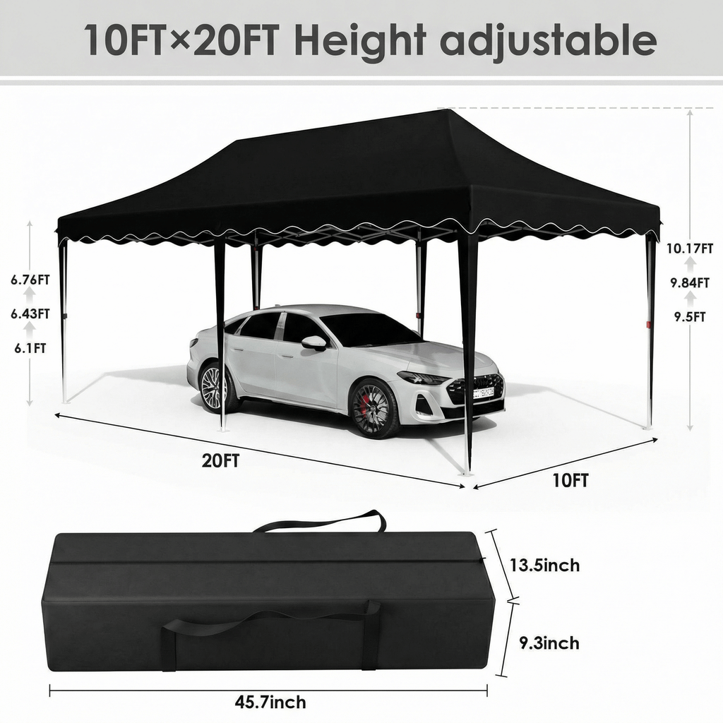 TLSUNNY 10'x20' Pop up Canopy Tent with 6 Sidewalls, Adjustable Height Commercial Events Instant Gazebo, with Wheeled Bag