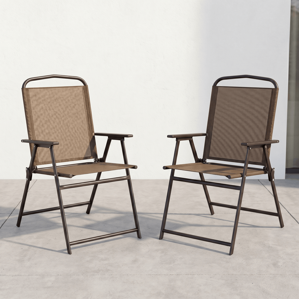 TLSUNNY Folding Patio Chair Set, Portable Dining Chairs with Armrest, Outdoor Foldable Chairs, Brown