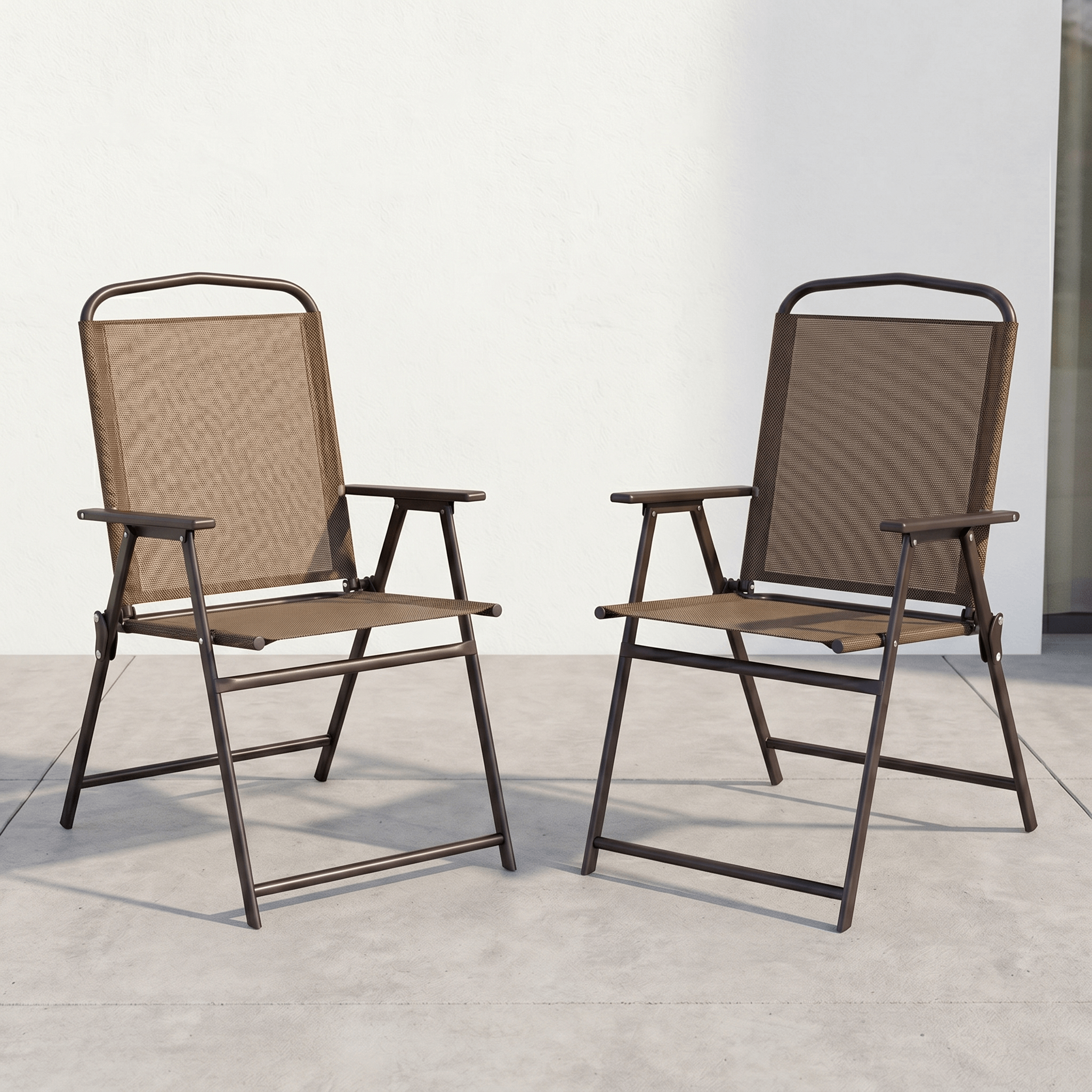 TLSUNNY Folding Patio Chair Set, Portable Dining Chairs with Armrest, Outdoor Foldable Chairs, Brown