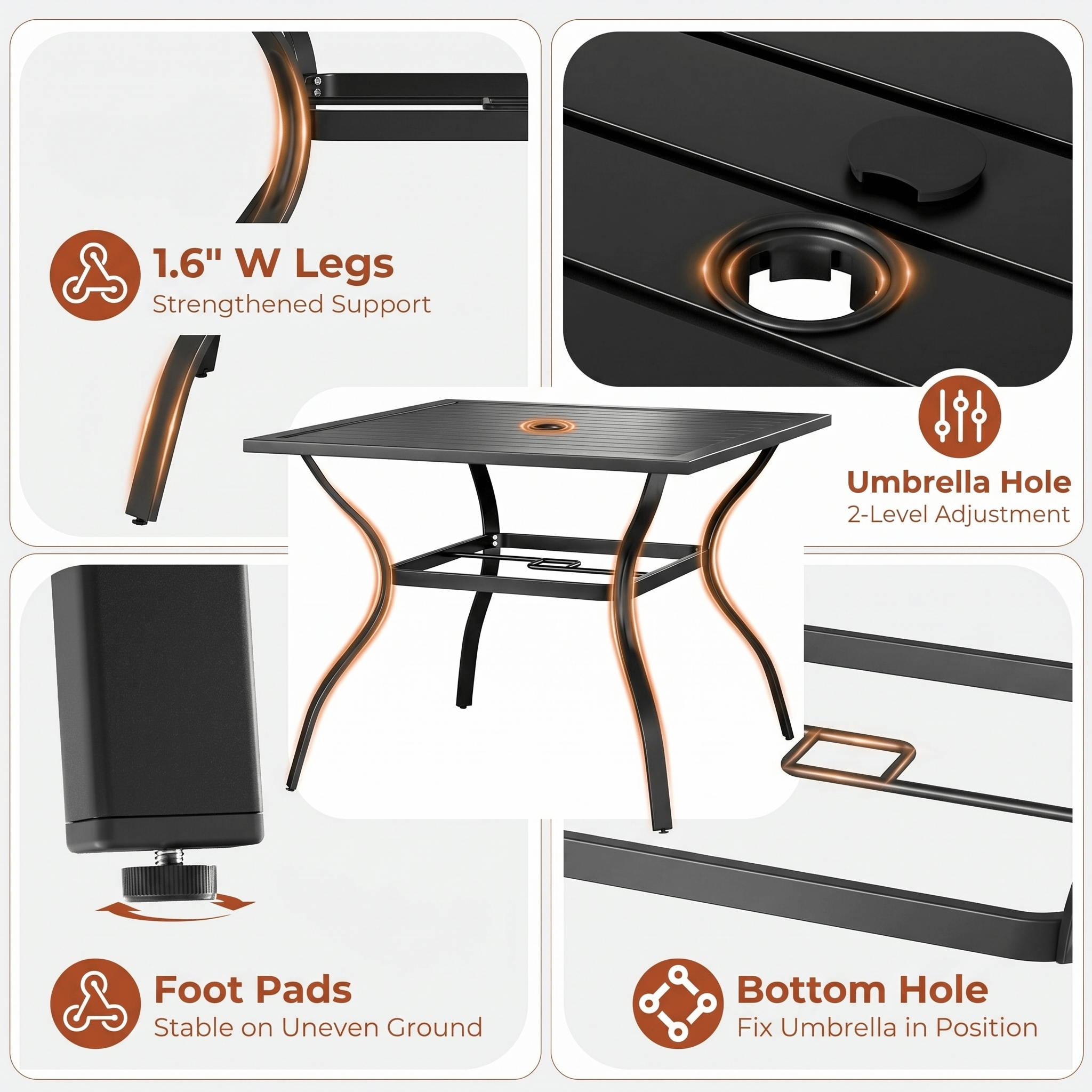 TLSUNNY Outdoor Dining Set, Patio Metal Table and Swivel Chairs Set, W/ Umbrella Hole & Foot Pads, Outdoor Furniture for Backyard, Porch, Garden