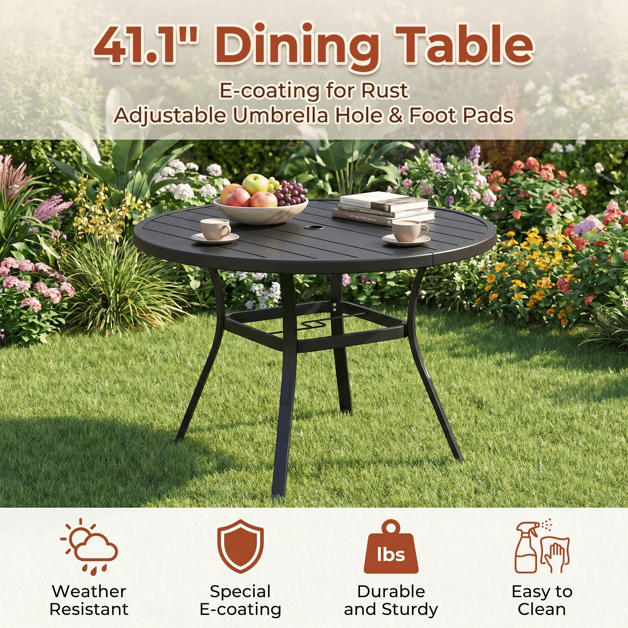 TLSUNNY Outdoor Dining Set, Patio Metal Table and Swivel Chairs Set, W/ Umbrella Hole & Foot Pads, Outdoor Furniture for Backyard, Porch, Garden