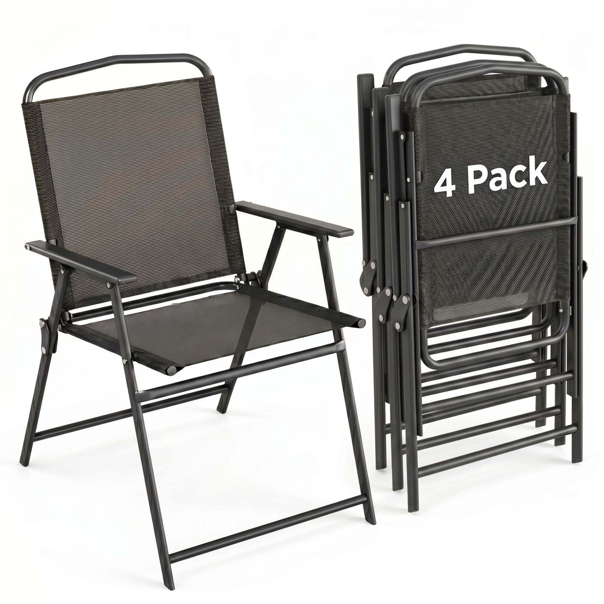 TLSUNNY Folding Patio Chair Set, Portable Dining Chairs with Armrest, Outdoor Foldable Chairs, Brown