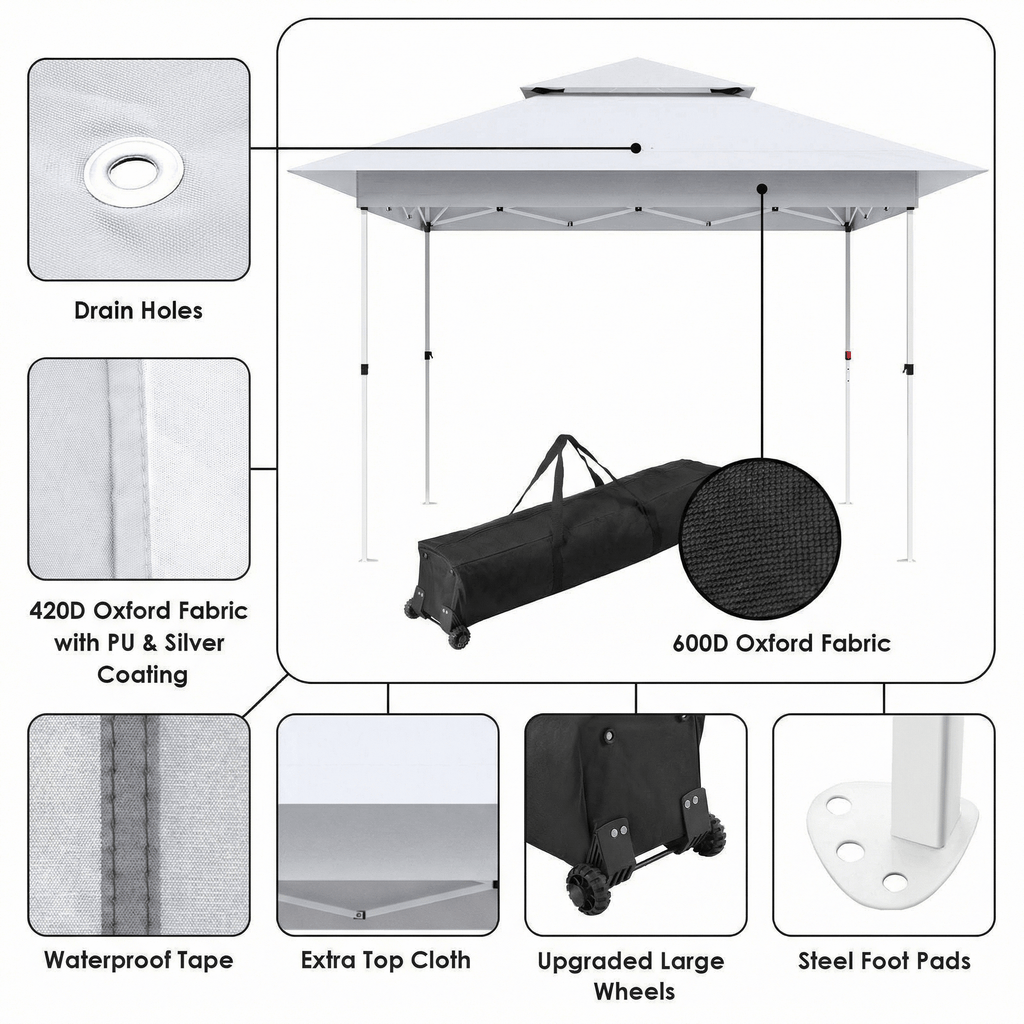 TLSUNNY 12x12 ft Pop-up Canopy Tent, Outdoor Commercial Height Adjustable Canopy, 144 sq.ft Sun Shade, Patio Gazebo for Backyard Events