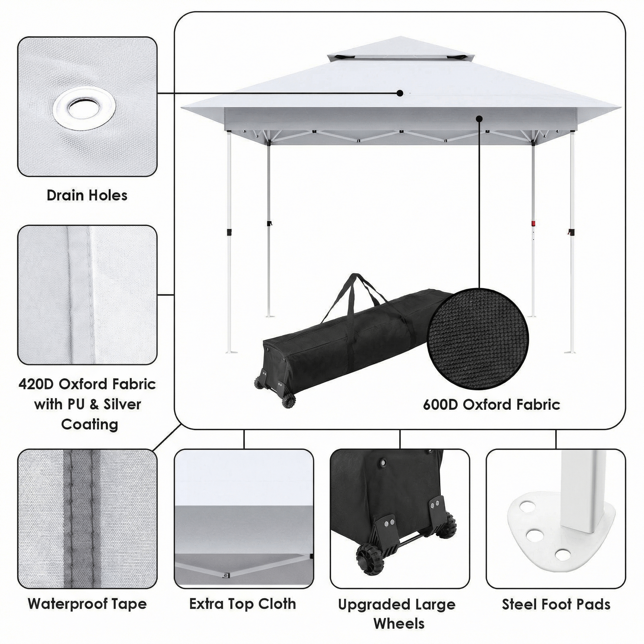 TLSUNNY 12x12 ft Pop-up Canopy Tent, Outdoor Commercial Height Adjustable Canopy, 144 sq.ft Sun Shade, Patio Gazebo for Backyard Events