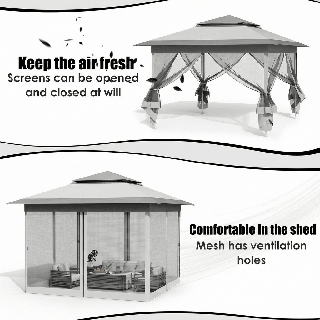 TLSUNNY Pop up Gazebo, 11'x11'/13'x13' Outdoor Canopy Tent with Nettings, Instant Folding Shelter, for Patio, Garden, Backyard