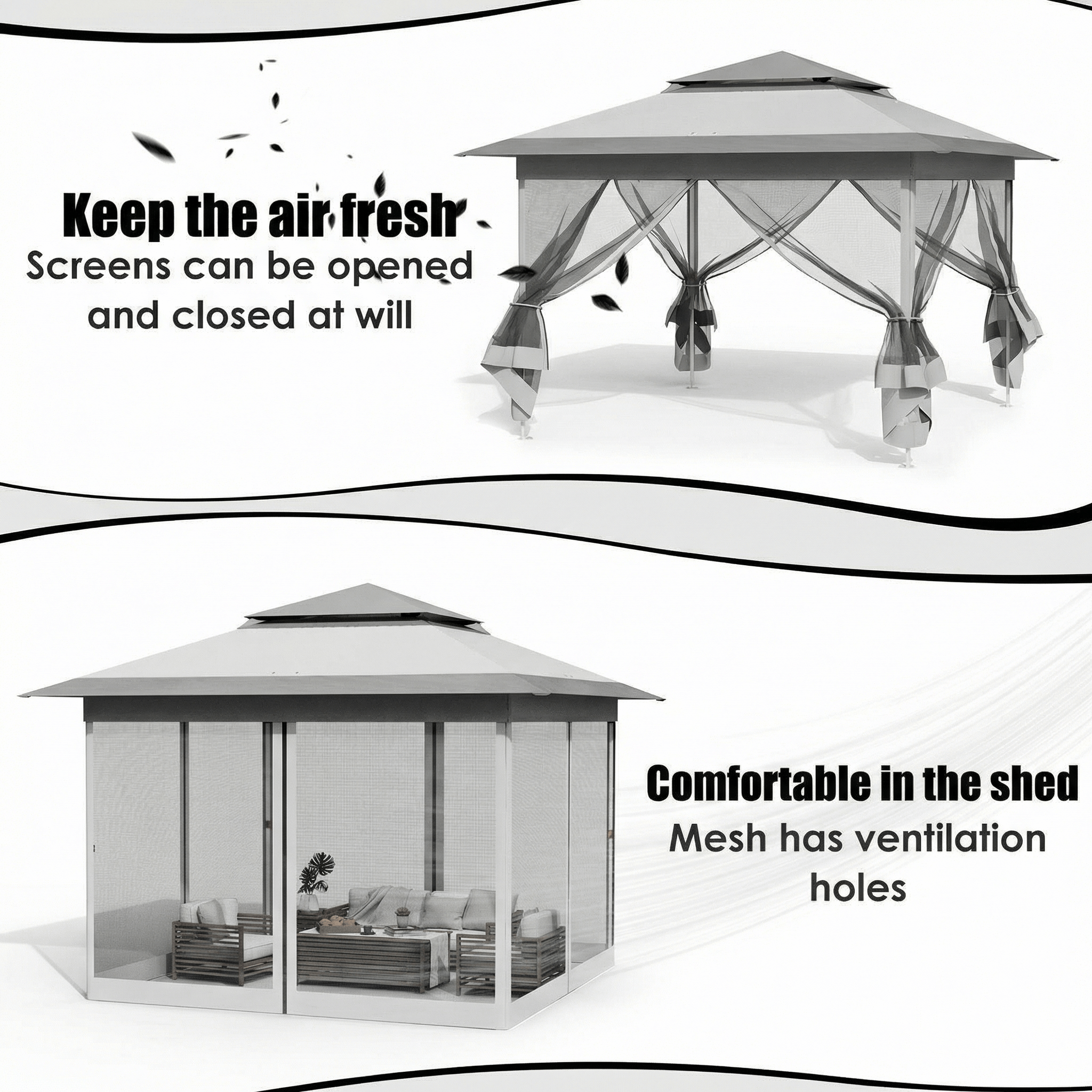 TLSUNNY Pop up Gazebo, 11'x11'/13'x13' Outdoor Canopy Tent with Nettings, Instant Folding Shelter, for Patio, Garden, Backyard