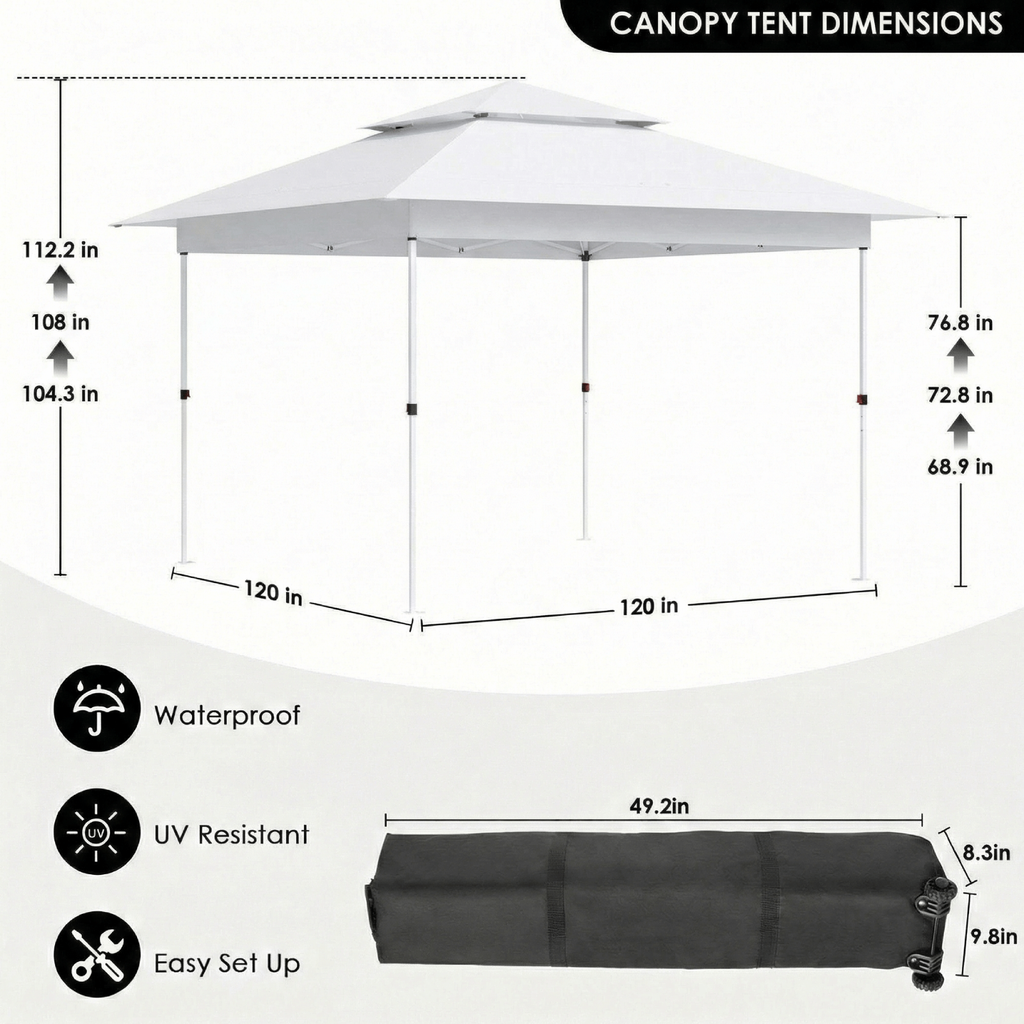TLSUNNY 12x12 ft Pop-up Canopy Tent, Outdoor Commercial Height Adjustable Canopy, 144 sq.ft Sun Shade, Patio Gazebo for Backyard Events