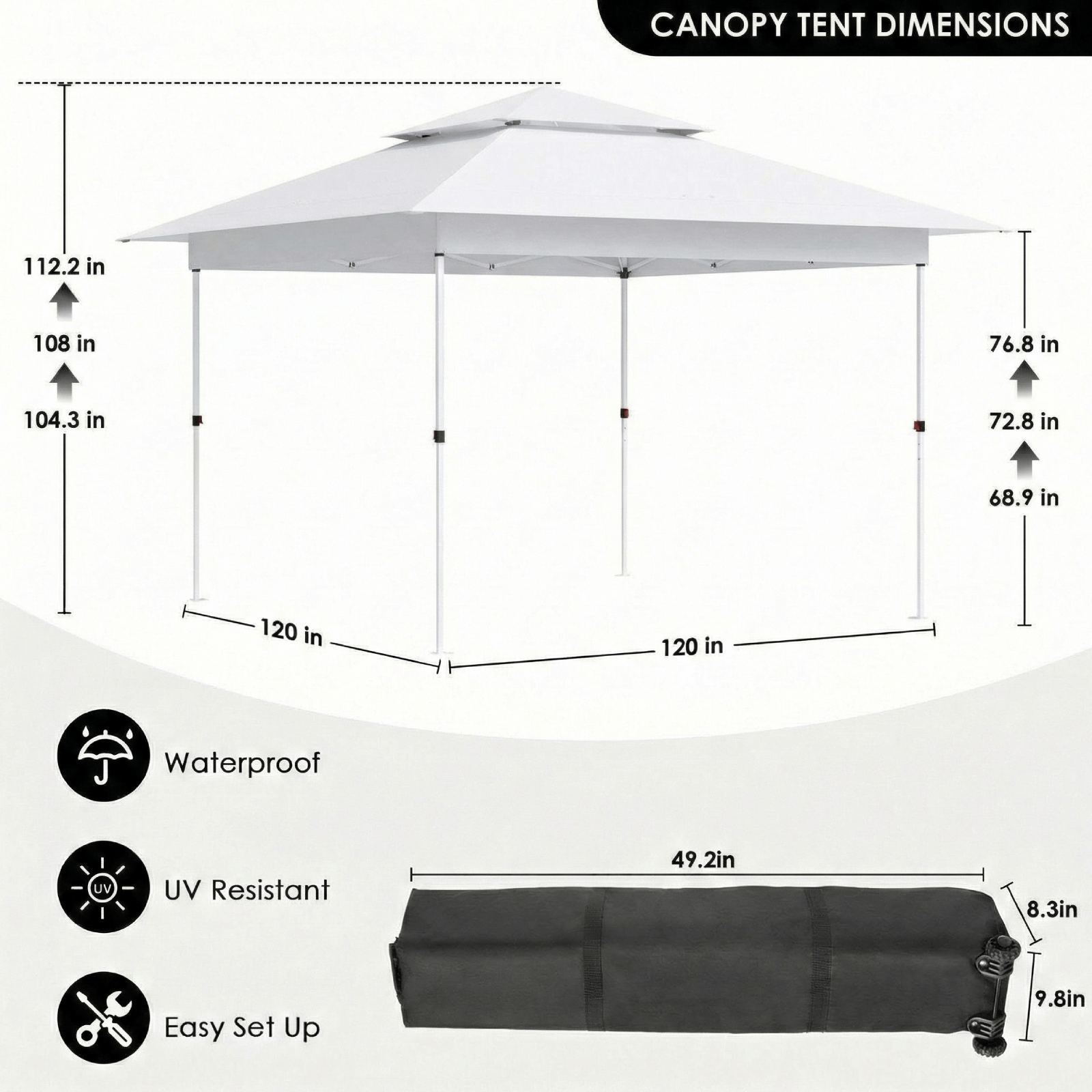 TLSUNNY 12x12 ft Pop-up Canopy Tent, Outdoor Commercial Height Adjustable Canopy, 144 sq.ft Sun Shade, Patio Gazebo for Backyard Events