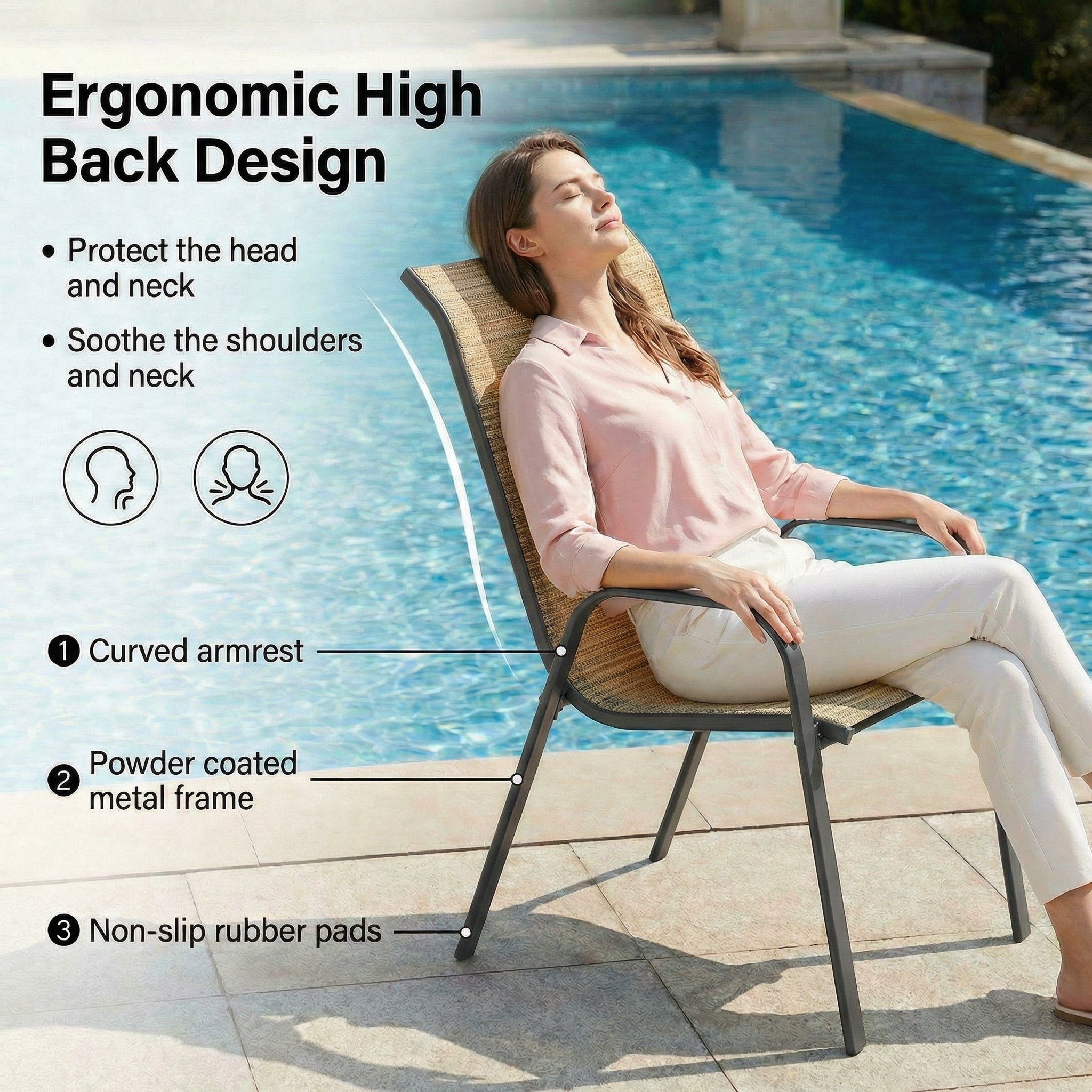 TLSUNNY Outdoor Dining Set, Patio Metal Table and 6 Chairs Set, W/ Umbrella Hole, Stackable Chairs, Outdoor Furniture for Backyard, Porch, Garden