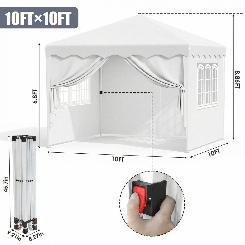 TLSUNNY 10x10' Pop up Canopy Tent, Outdoor Commercial Instant Canopy with 4 Sidewalls & Carrying Bag, Portable Gazebo for Market Event
