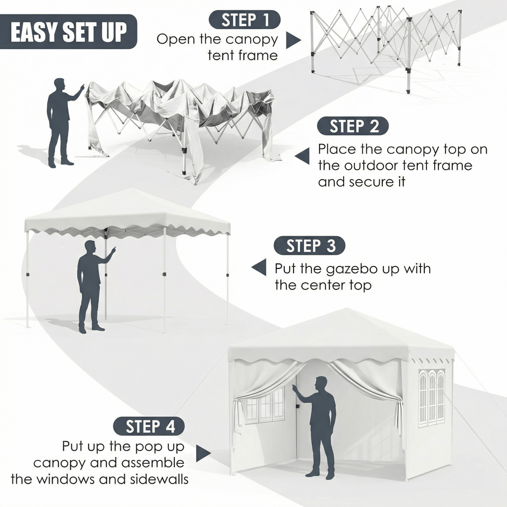 TLSUNNY 10x10' Pop up Canopy Tent, Outdoor Commercial Instant Canopy with 4 Sidewalls & Carrying Bag, Portable Gazebo for Market Event