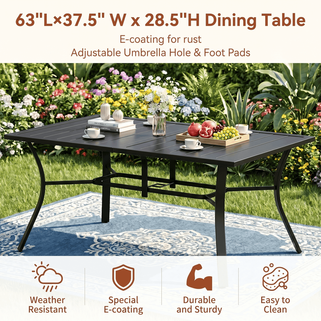 TLSUNNY Outdoor Dining Set, Patio Metal Table and Swivel Chairs Set, W/ Umbrella Hole & Foot Pads, Outdoor Furniture for Backyard, Porch, Garden