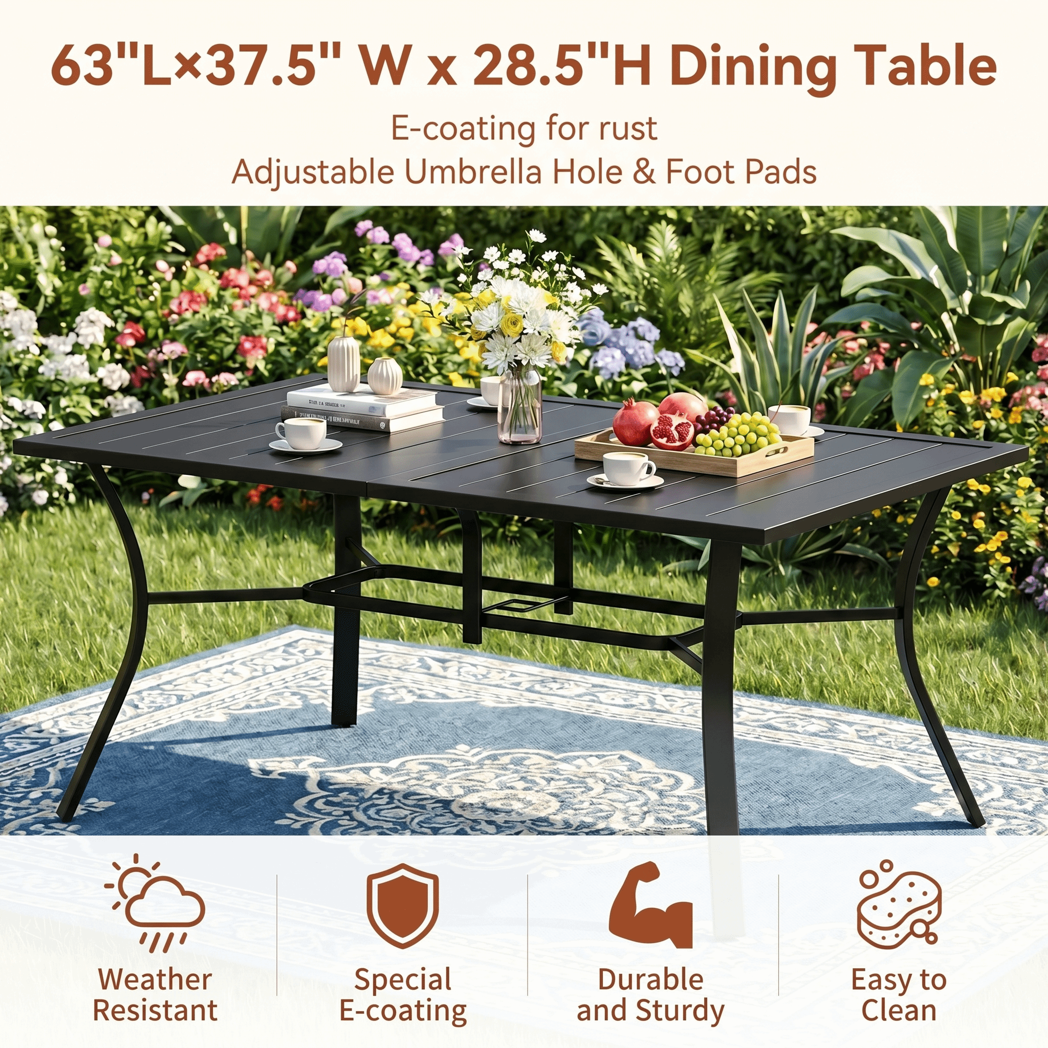 TLSUNNY Outdoor Dining Set, Patio Metal Table and Swivel Chairs Set, W/ Umbrella Hole & Foot Pads, Outdoor Furniture for Backyard, Porch, Garden