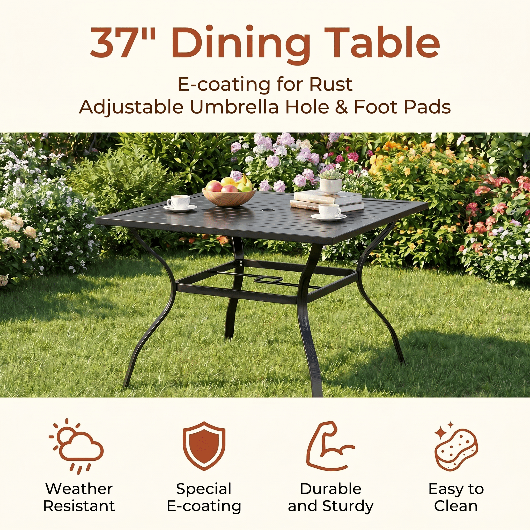 TLSUNNY Outdoor Dining Set, Patio Metal Table and Swivel Chairs Set, W/ Umbrella Hole & Foot Pads, Outdoor Furniture for Backyard, Porch, Garden
