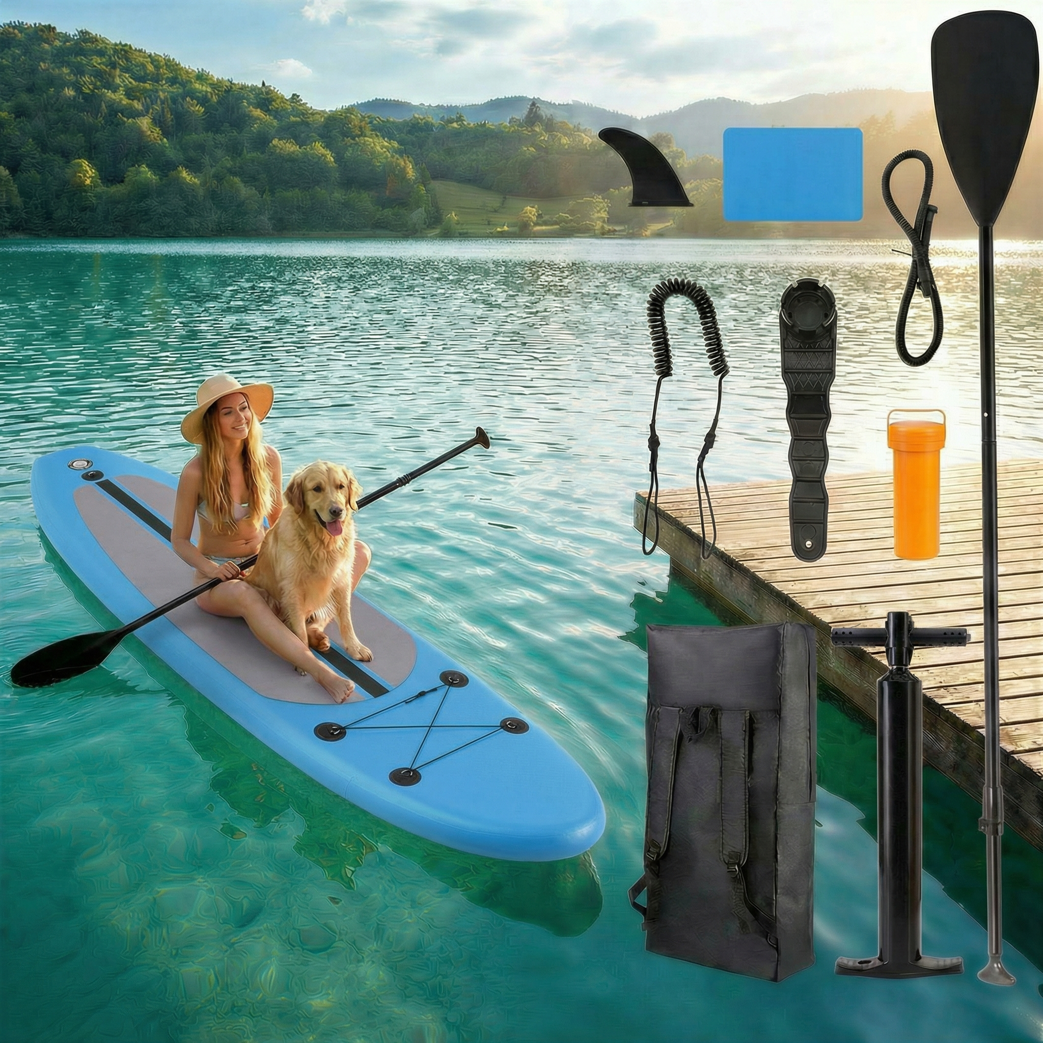 TLSUNNY Inflatable Stand Up Paddle Board, 10/11/12Ft Surfboard 6'' Thick SUP Paddle Board, with Carrying Bag, Hand Pump, Air Pump