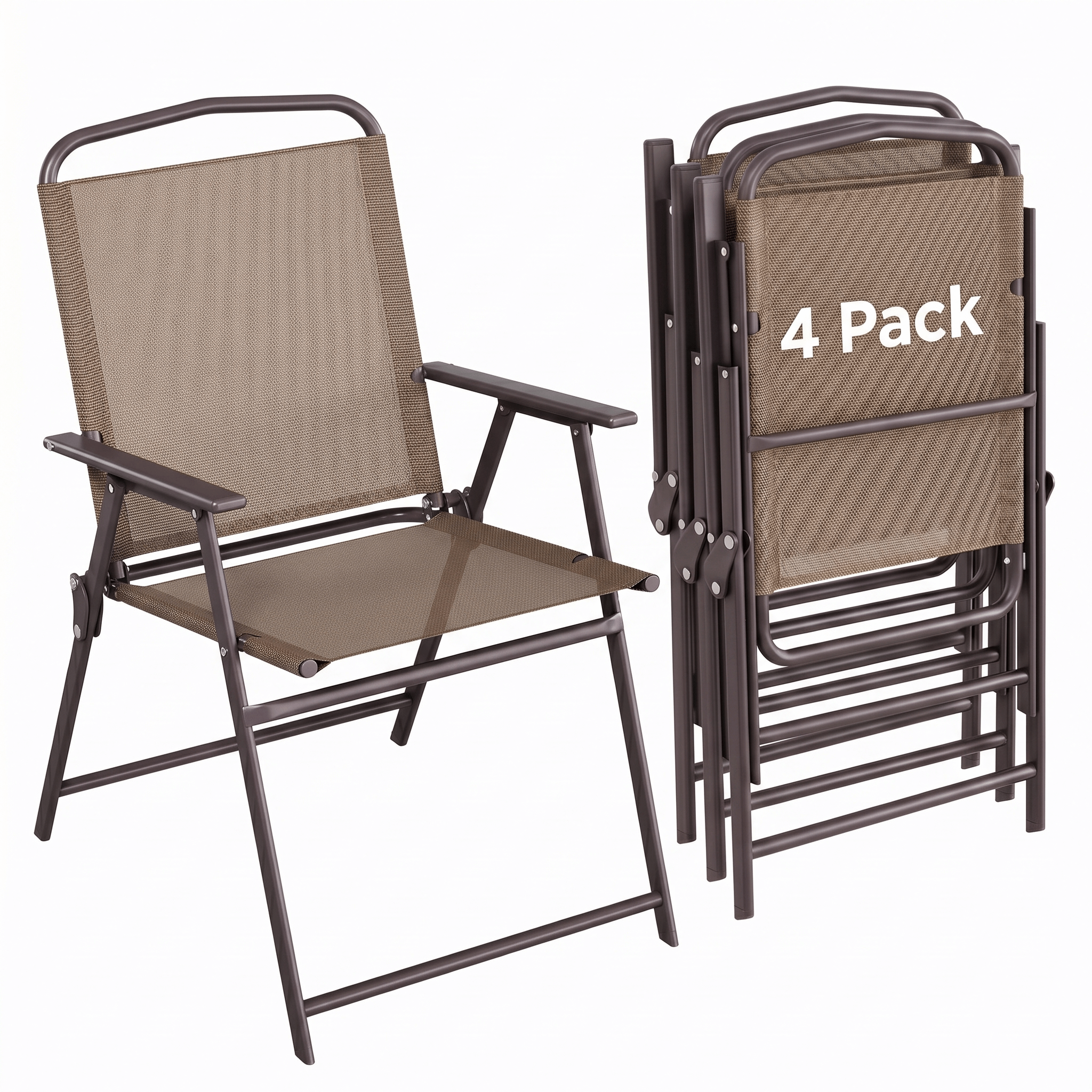 TLSUNNY Folding Patio Chair Set, Portable Dining Chairs with Armrest, Outdoor Foldable Chairs, Brown