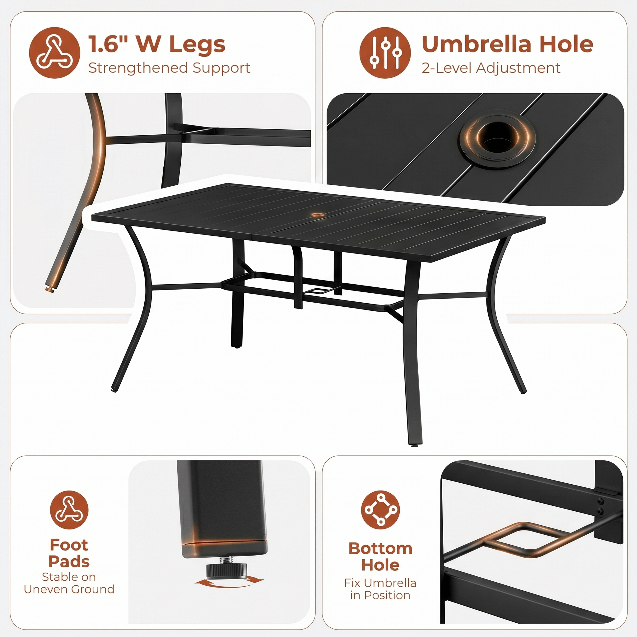 TLSUNNY Outdoor Dining Set, Patio Metal Table and Swivel Chairs Set, W/ Umbrella Hole & Foot Pads, Outdoor Furniture for Backyard, Porch, Garden
