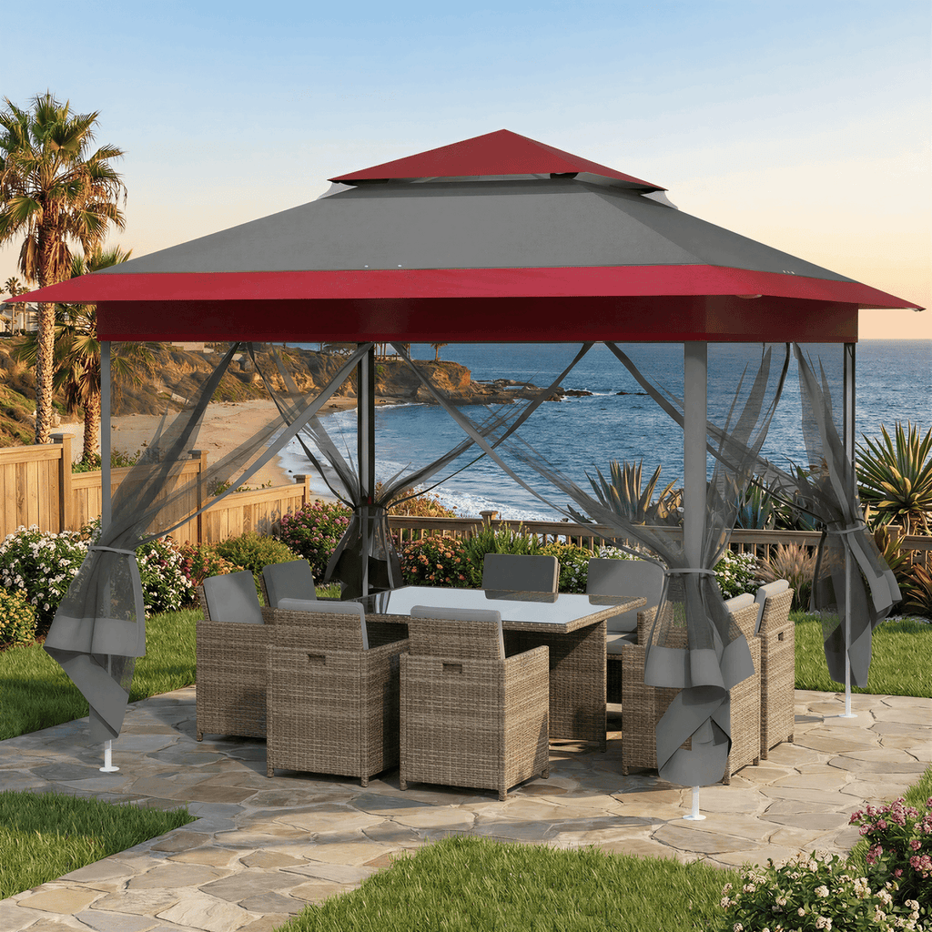 TLSUNNY Pop up Gazebo, 11'x11'/13'x13' Outdoor Canopy Tent with Nettings, Instant Folding Shelter, for Patio, Garden, Backyard