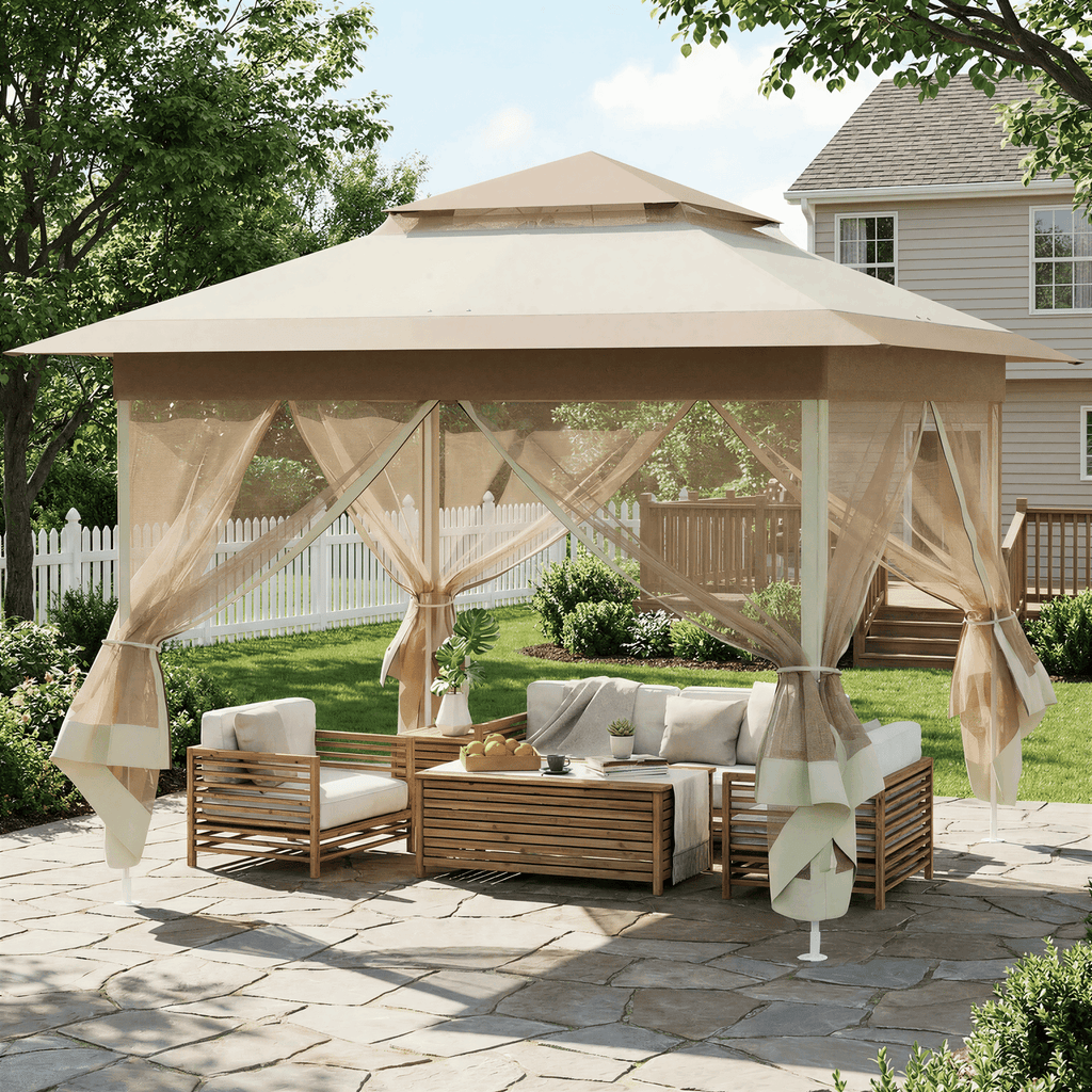 TLSUNNY Pop up Gazebo, 11'x11'/13'x13' Outdoor Canopy Tent with Nettings, Instant Folding Shelter, for Patio, Garden, Backyard